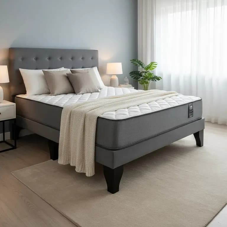 Cama 2 Plazas Europea Gris Abotonada con Colchon Funcional 28cm