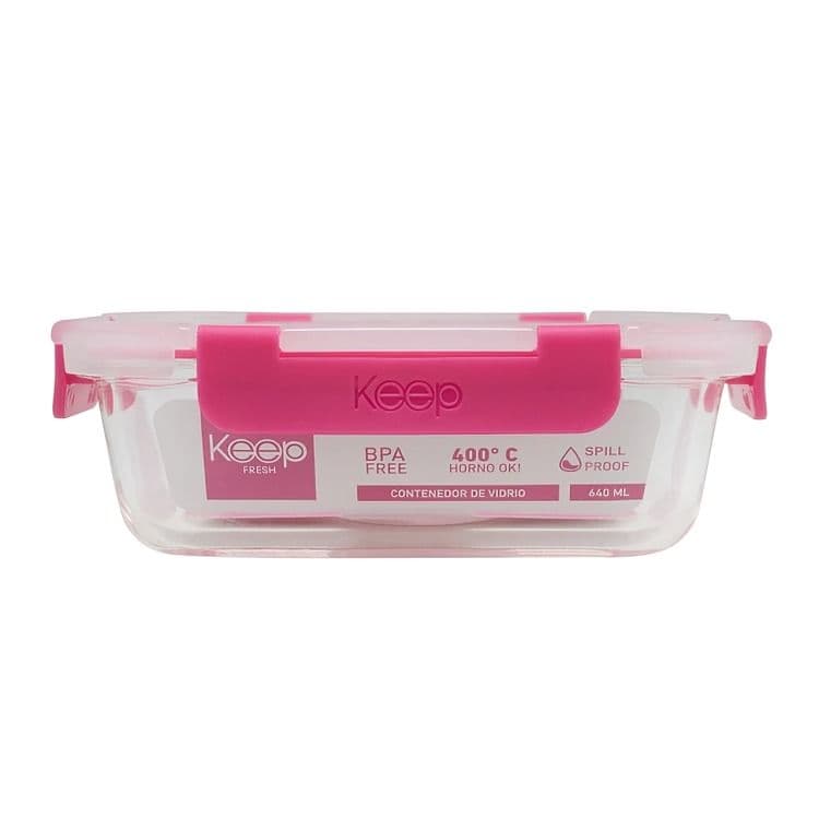 HERMETICO RECTANGULAR 640ML GLASS FUCSIA