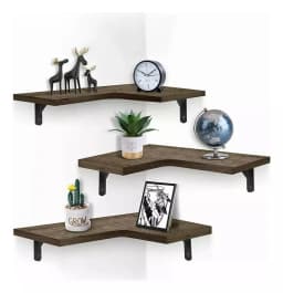 Repisa Esquinera de Madera Flotante Tres Unidades Cafe Oscuro Modelo 11