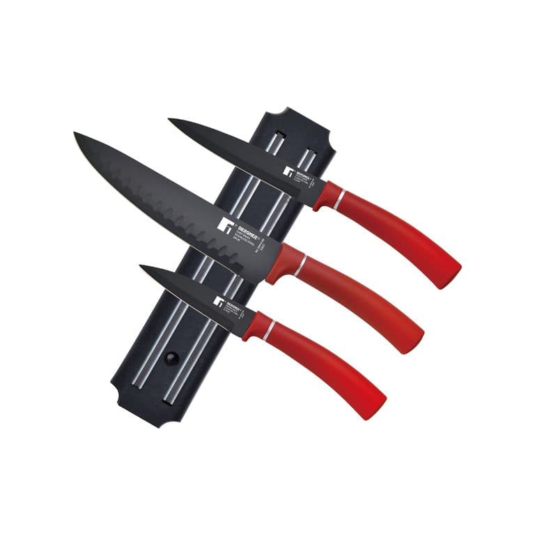SET 3 CUCHILLOS + BARRA MAGNETICA ACERO INOX ROJO CLASSIQUE