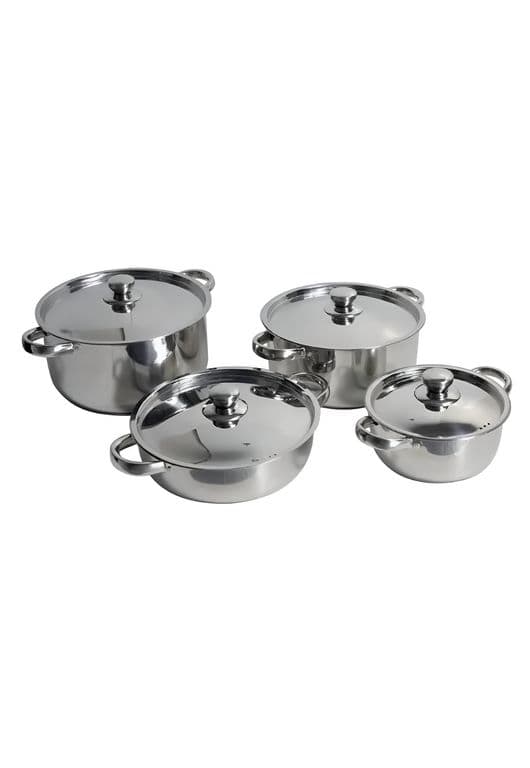 Juego Bateria 8 Piezas Olla Cocina Acero inoxidable - Plateado.