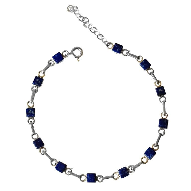Pulsera Mini Cuadrado Lapislazuli Plata Fina 950 Plateado TALLA UNICA