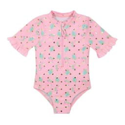 Traje de Bano Bebe Nina Manga Corta UV50+ Rosa 24-36 MESES