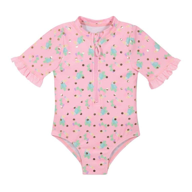 Traje de Bano Bebe Nina Manga Corta UV50+ Rosa 24-36 MESES