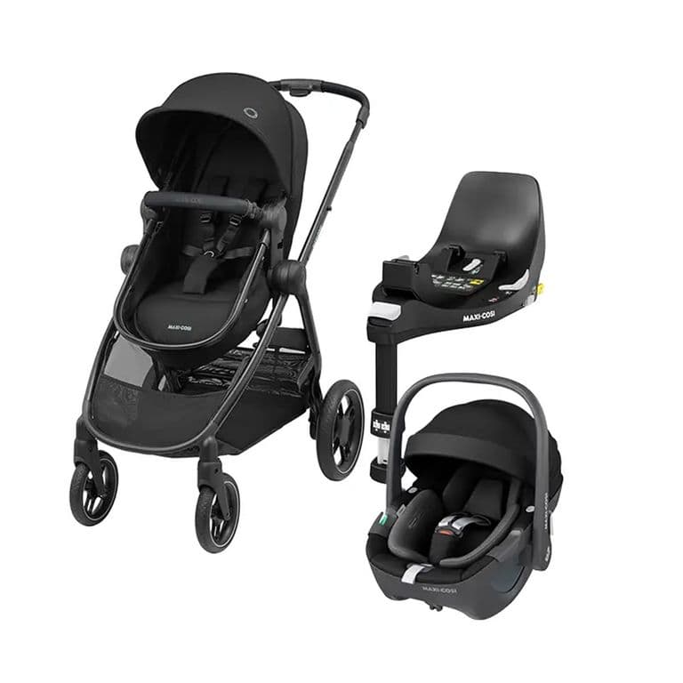 Coche Travel System Zelia 3 + Pebble 360 + Family Fix Black Negro