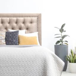 Respaldo de Cama Capitone Frame Tachas Felpa Beige - 1 Plaza