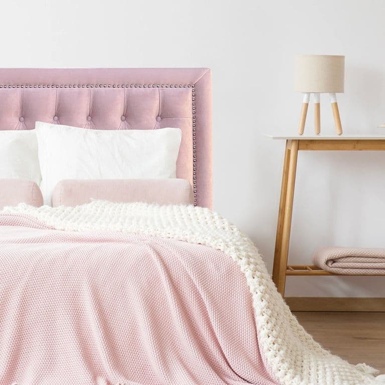 Respaldo de Cama Capitone Frame Tachas Felpa Rosado Claro - 2 Plazas