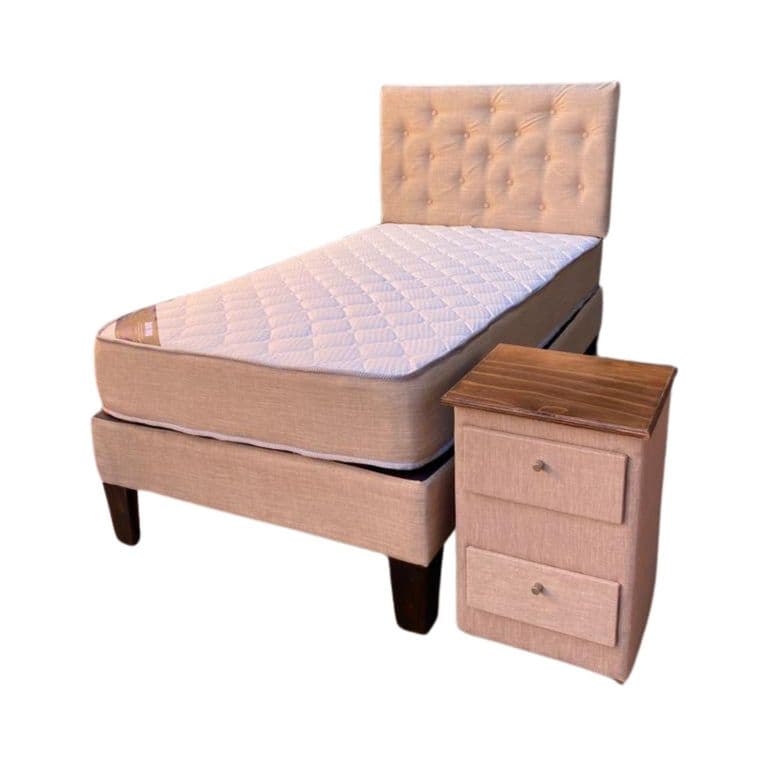 Cama HVM 15P Beige Respaldo velador Pmadera