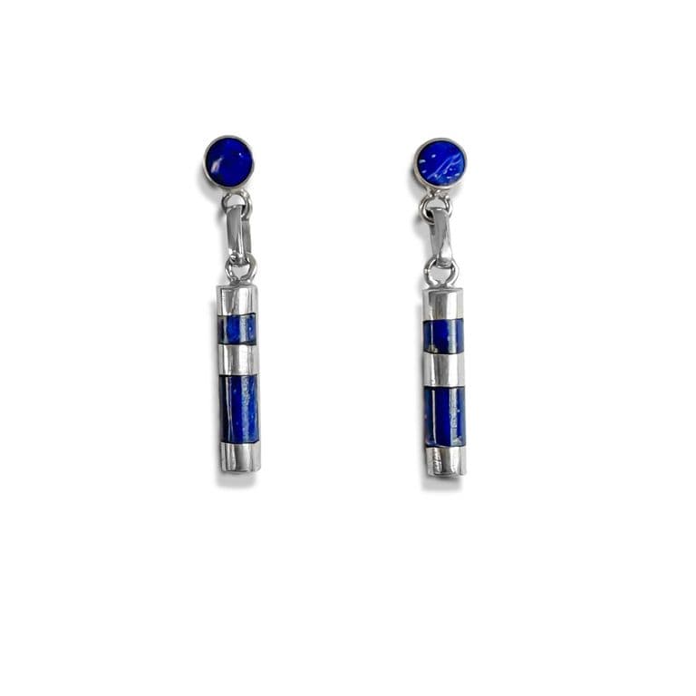 Aros Tubo Cebra Colgante Lapislazuli Plata Fina 925 Plateado TALLA UNICA
