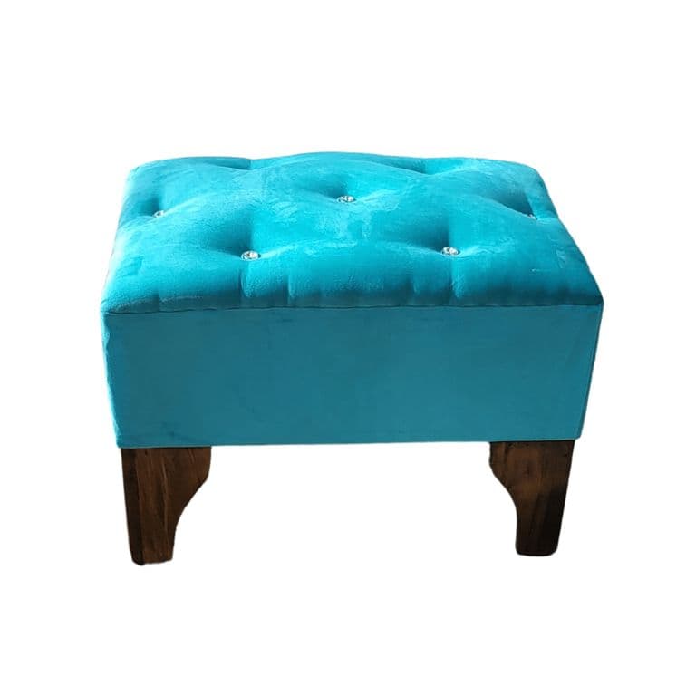 Banqueta Boton Diamante turquesa Felpa 60x40x40