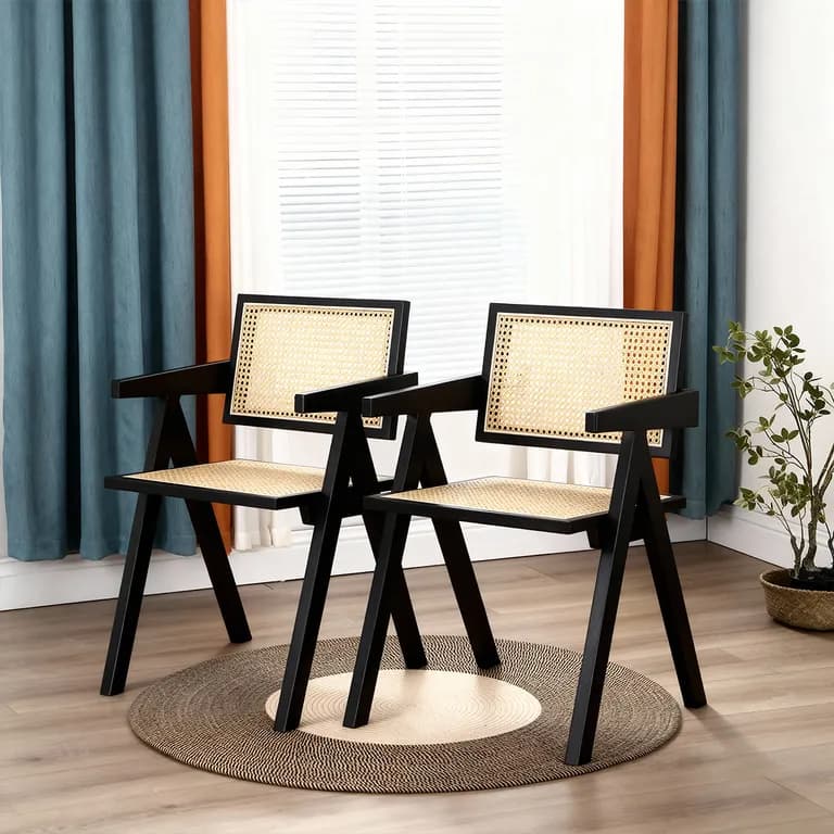 Pack 2 Sillas Comedor Chandigarh Ratan Madera Negra