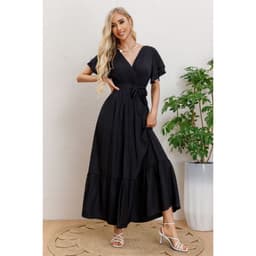 Maxi Vestido Largo Mujer Primavera Premium. Abertura, Cuello V 326 Negro S