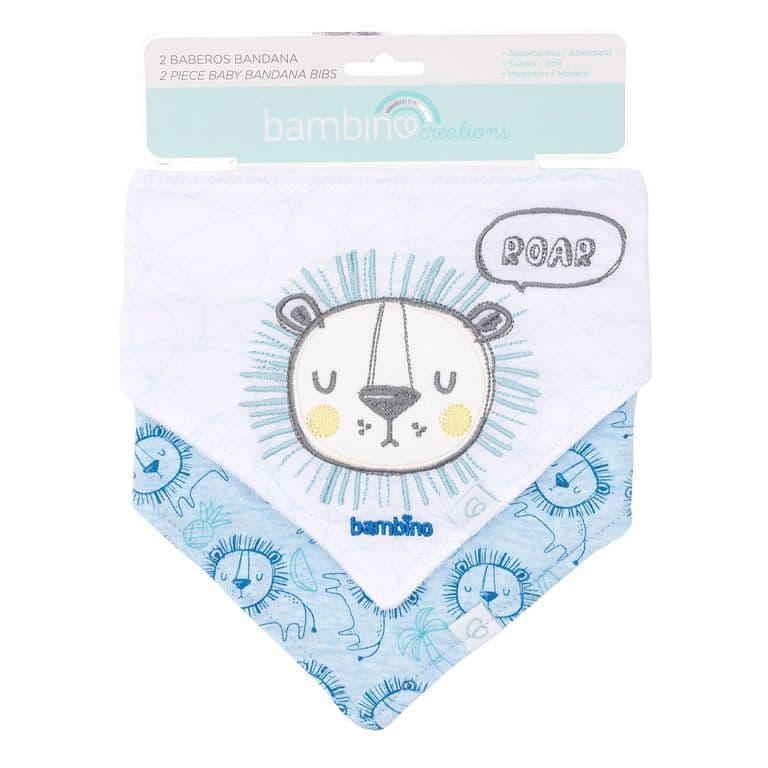 Set 2 Babero Bandana Blanco Leon Nino