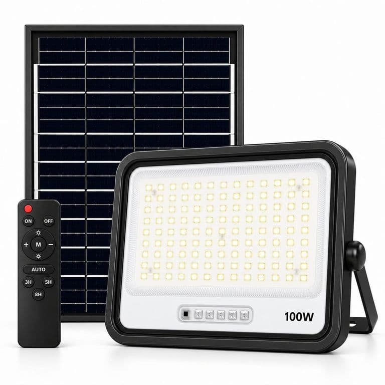 Proyector LED 100W con Panel Solar Independiente + Cable 5MT