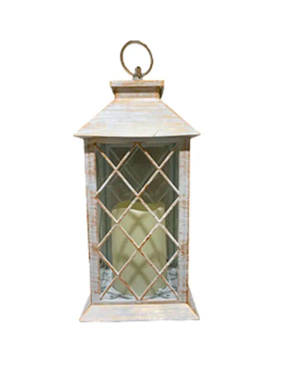 Fanal con vela led blanco14x31 cm