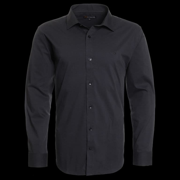 Camisa Celeste Hombre Manga Larga Slim Fit Lisa Gran Via Negro XL