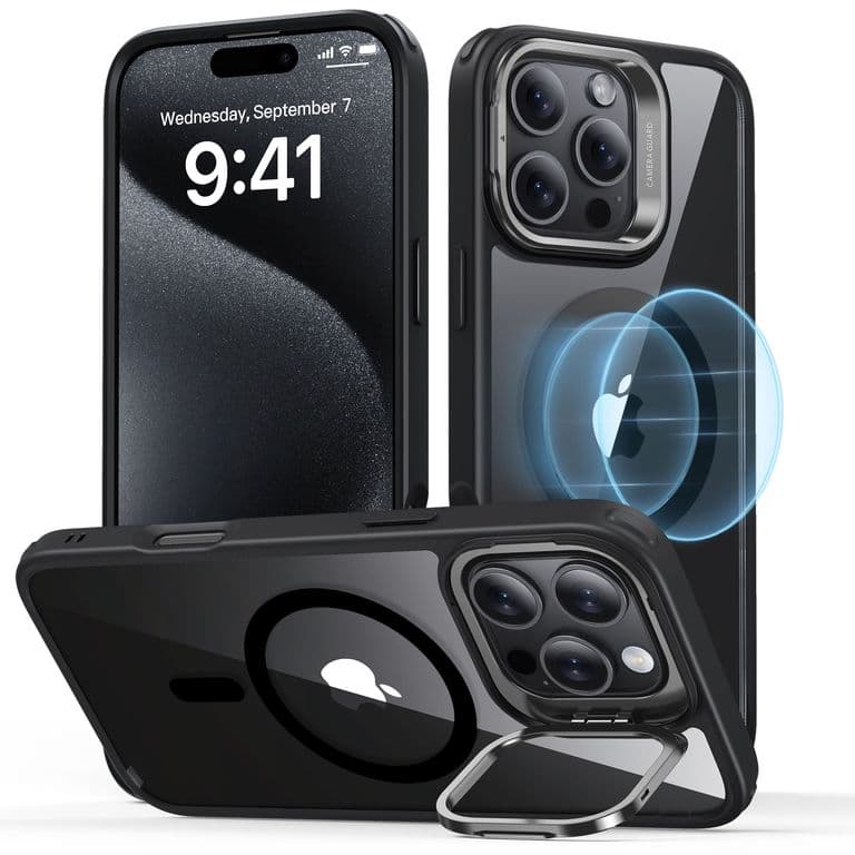 Carcasa Para iPhone 16 Pro Max Hybrid Stash Stand Negro