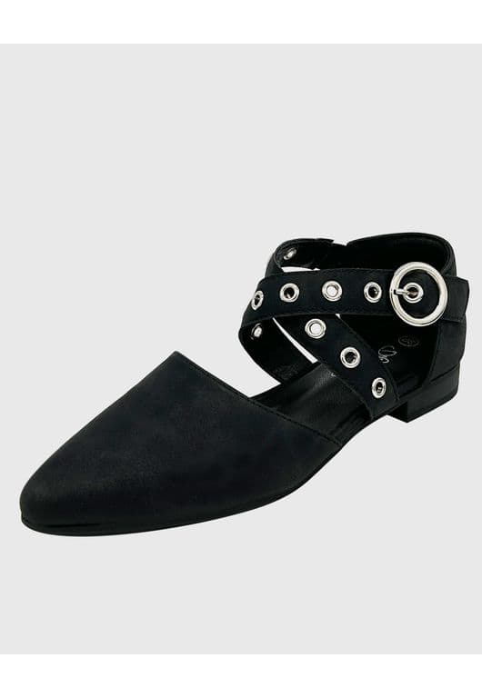 Ballerina para Mujer con Hebilla de Punta Redonda Ecocuero Negro Negro 40