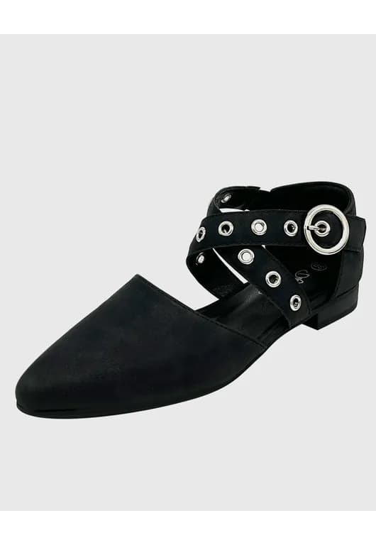 Ballerina para Mujer con Hebilla de Punta Redonda Ecocuero Negro Negro 39