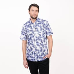 Camisa M/C Estampada Slim Fit Azul Marino S