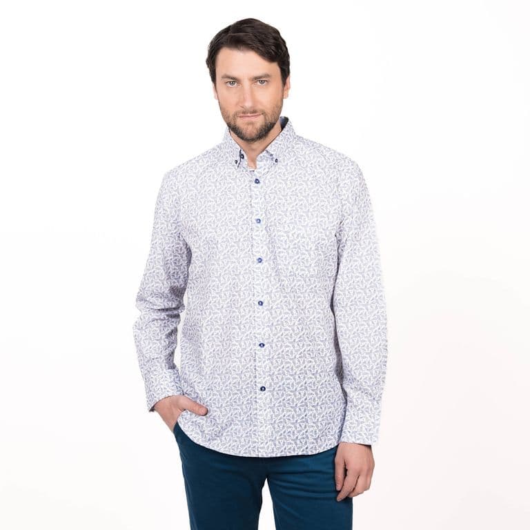 Camisa Trevira Estampada Regular Fit Blanco S