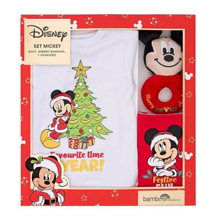 Set 3 Piezas Navidad Disney Rojo Nino Mickey 6-9 Meses Rojo 6-9 MESES