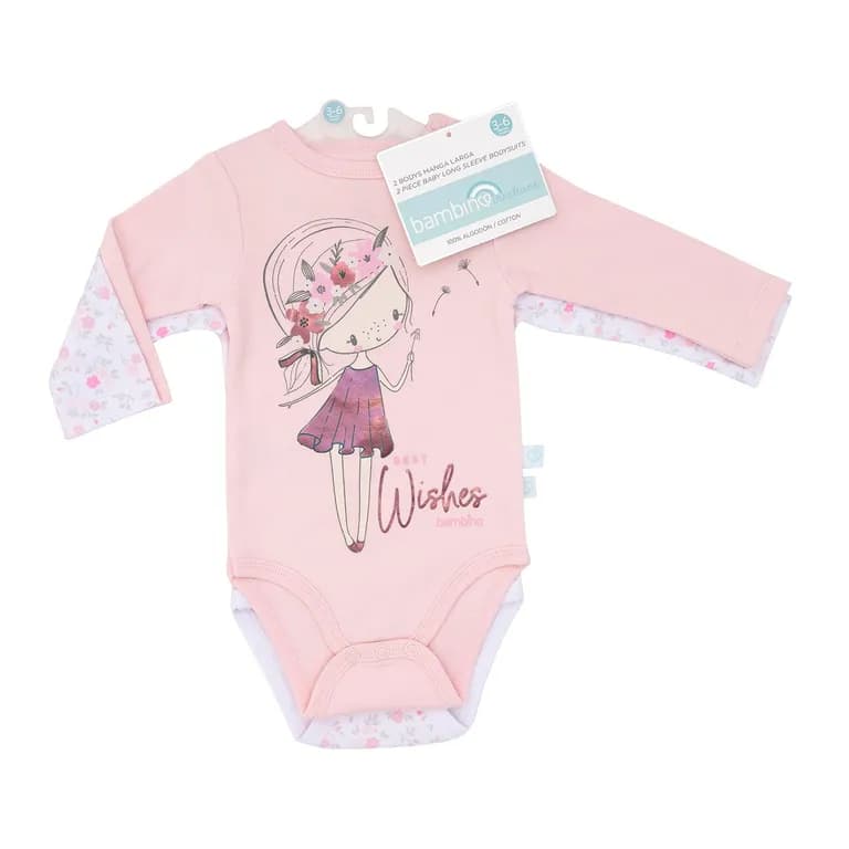 Set 2 Bodys Manga Larga Rosado Hada Nina 12 - 18 Meses Rosa 12-18 MESES