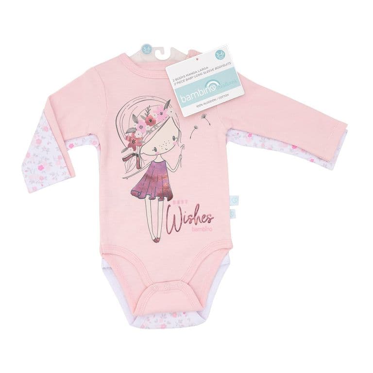 Set 2 Bodys Manga Larga Rosado Hada Nina 18 - 24 Meses Rosa 18-24 MESES