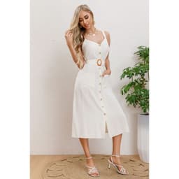 Vestido Largo Primavera Mujer Semi Formal, Casual Botones Premium 337 Crema M