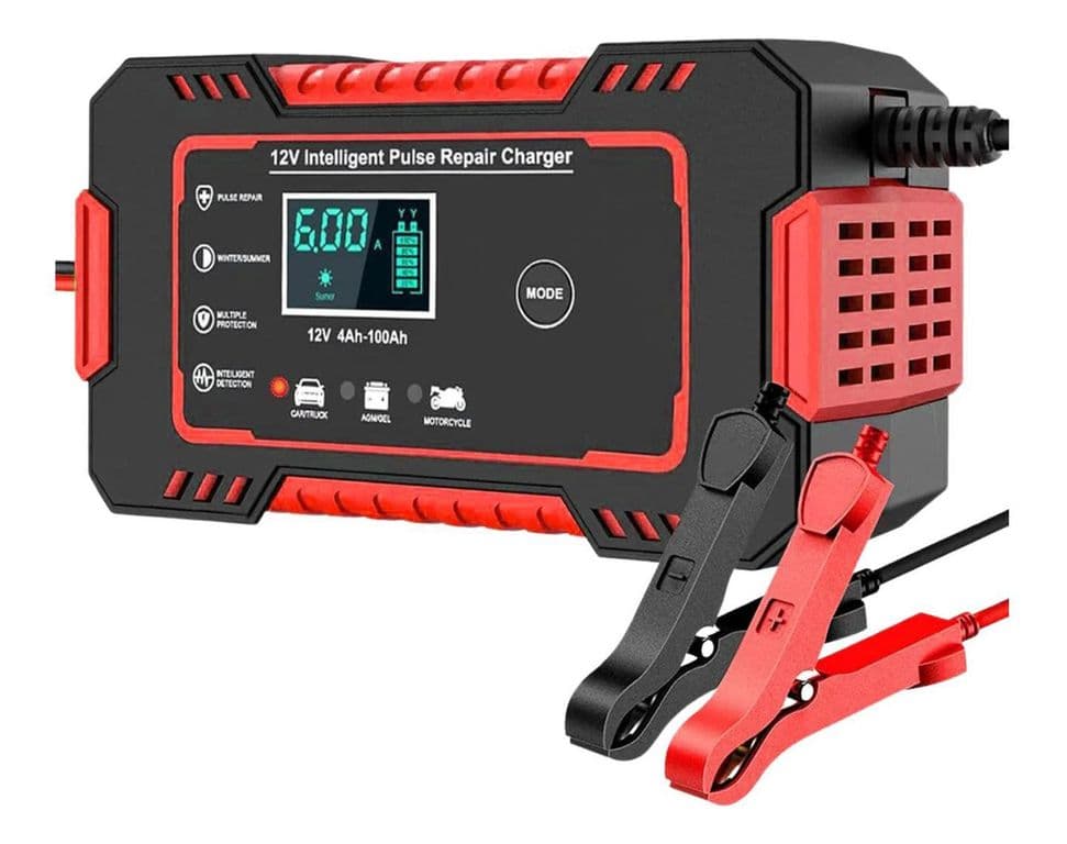 Cargador Bateria Automovil 6 AMP Monitor Carga Inteligente 12 V Rojo