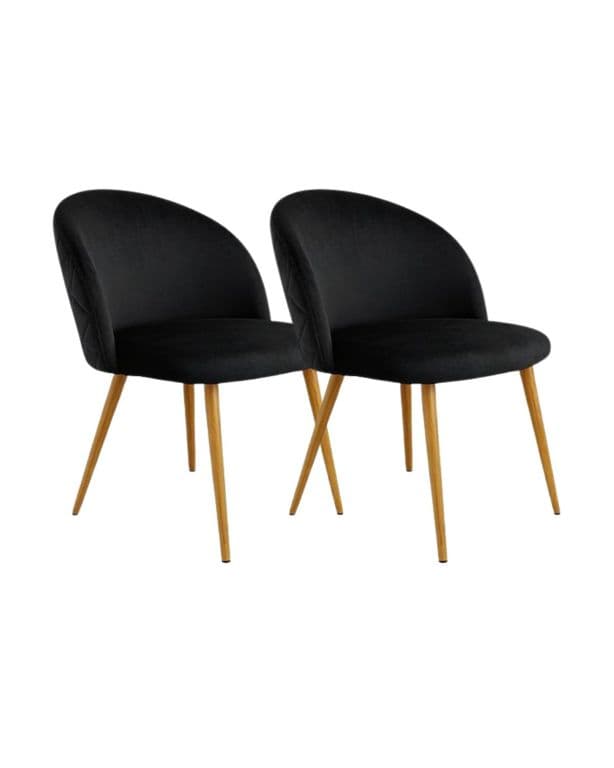 Pack 2 Silla Nordic Felpa patas simil madera Negro