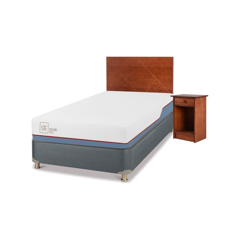 Cama Americana Excellence Plus 1.5 Plazas x 2.00 mt + Respaldo + 1 Velador Villarica Natural