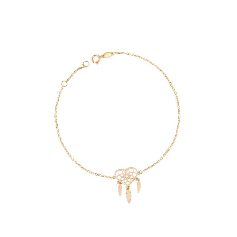Pulsera de Oro 18kt Atrapasueno Corazon Amarillo 19