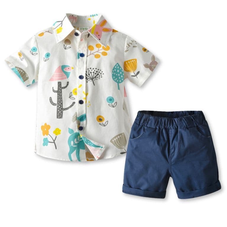 Conjunto de Vestir Nino Camisa Pantalon 9 mes a 4 anos Animal Cartoon Azul 2