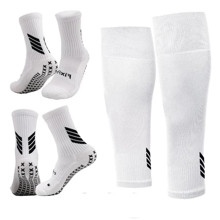 Medias Calcetas Futbol Antideslizante Set 2 + Pantorrillera - Rojo Blanco TALLA UNICA