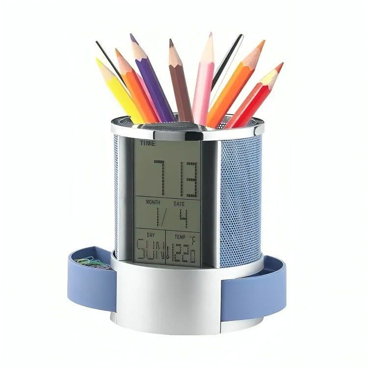 Organizador Boligrafo Portalapices Reloj Alarma Pantalla Lcd