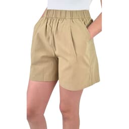 Short Mujer Premium Casual Formal Tela Algodon Lavado Tiro Alto 411 Beige S