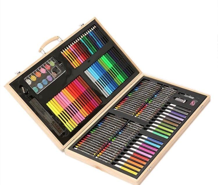 Set De Lapices De 180 Pcs Para Colorear En Maleta De Madera