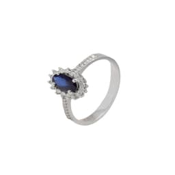 Anillo Compromiso Oro Blanco 18kt Diamantes 19 Pts y 48Pts Zafiro Blanco 14