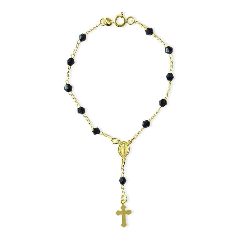 Pulsera Denario Cristales Negros Enchapado Oro 18K Dorado TALLA UNICA