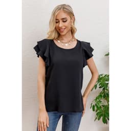 Polera Mujer Manga Corta Semi Formal Casual Con Volantes 317 Negro S