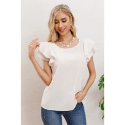 Polera Mujer Manga Corta Semi Formal Casual Con Volantes 317 Beige S