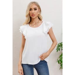 Polera Mujer Manga Corta Semi Formal Casual Con Volantes 317 Blanco S