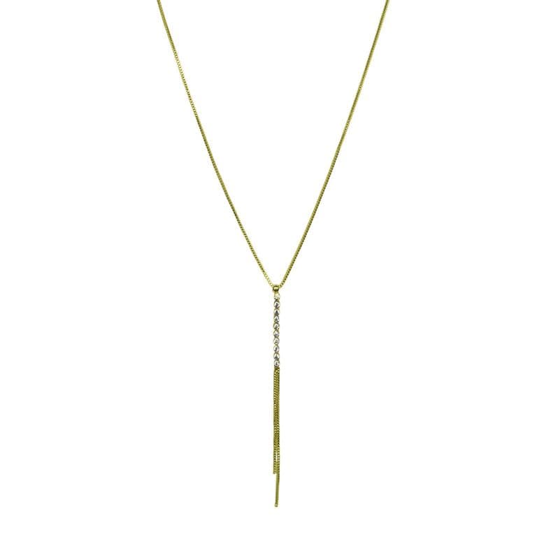 Collar Corbatero Barra Circon Blanco Colgante Enchapado Oro 18K Dorado TALLA UNICA