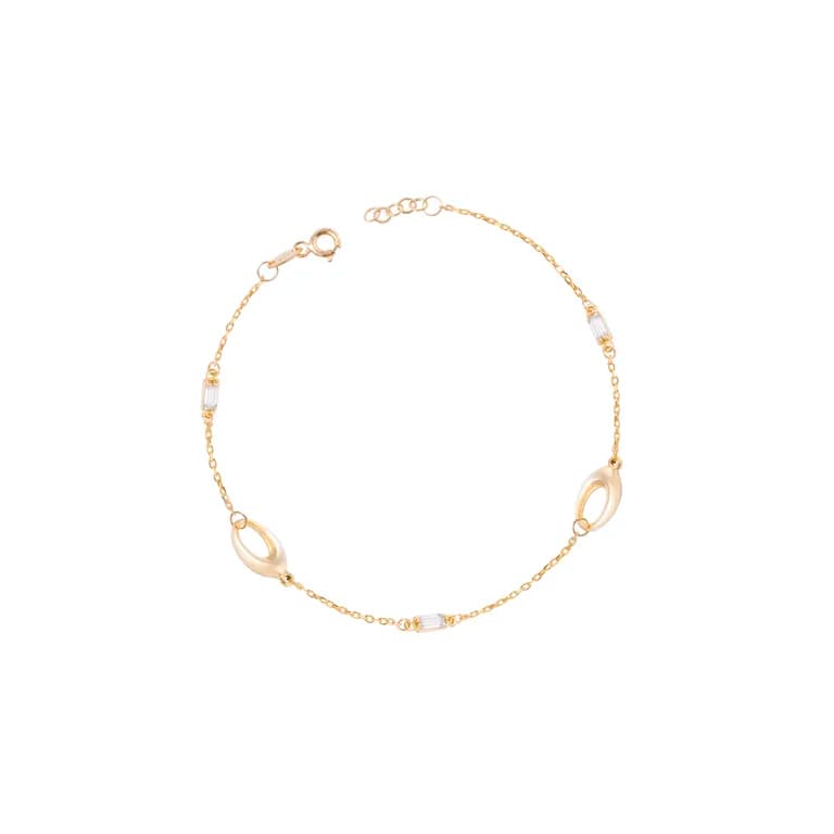 Pulsera de Oro 18kt Eslabones Ovalados y Circonitas - Baguette Amarillo 19