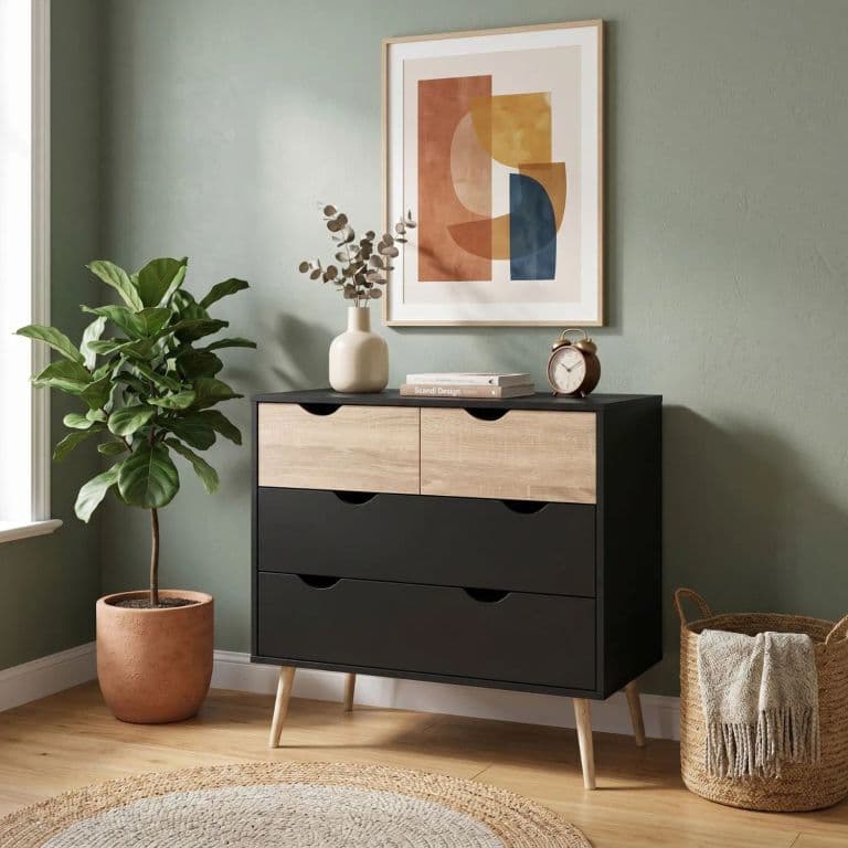 Comoda Velador Negro Top Living Aloe Cajonera