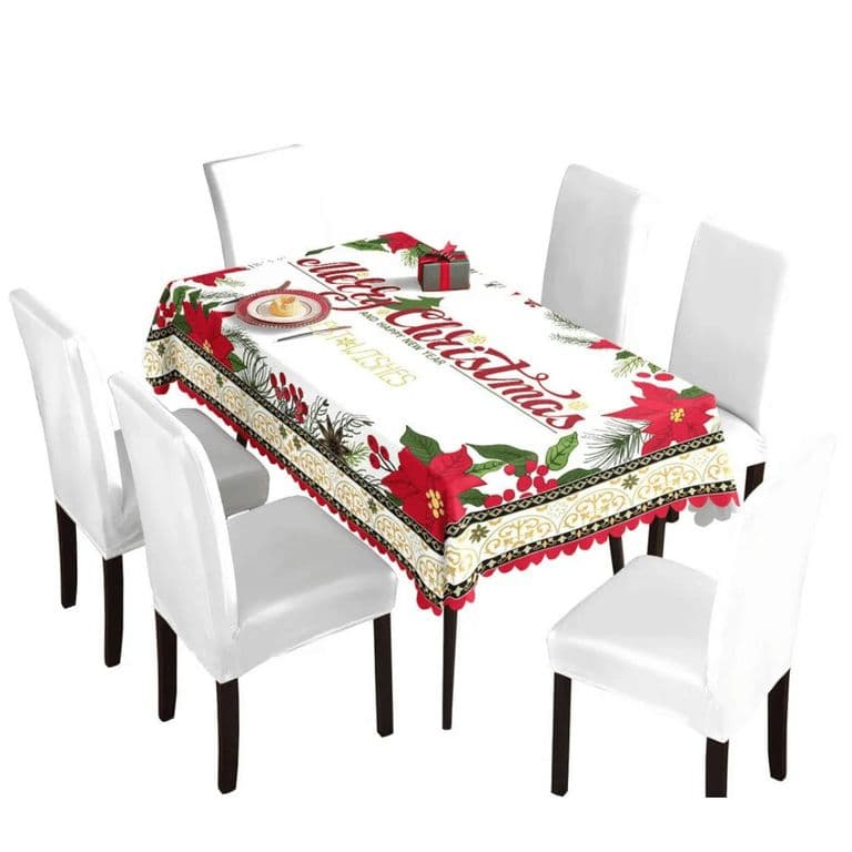 Mantel Navidad Merry Christmas Flores Rojas Poliester 137x140cm