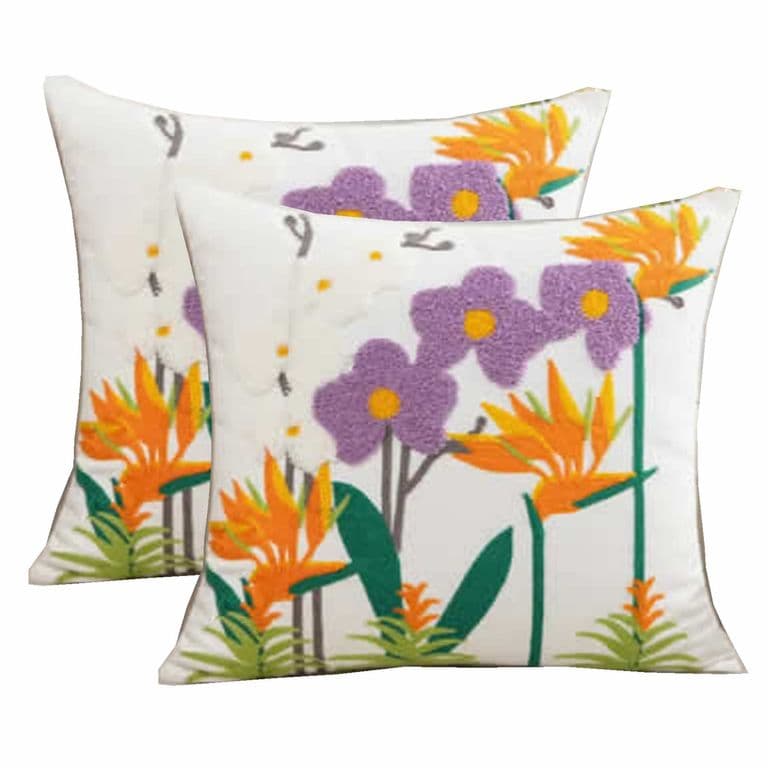 2 Fundas Bordado Flor del Pajaro