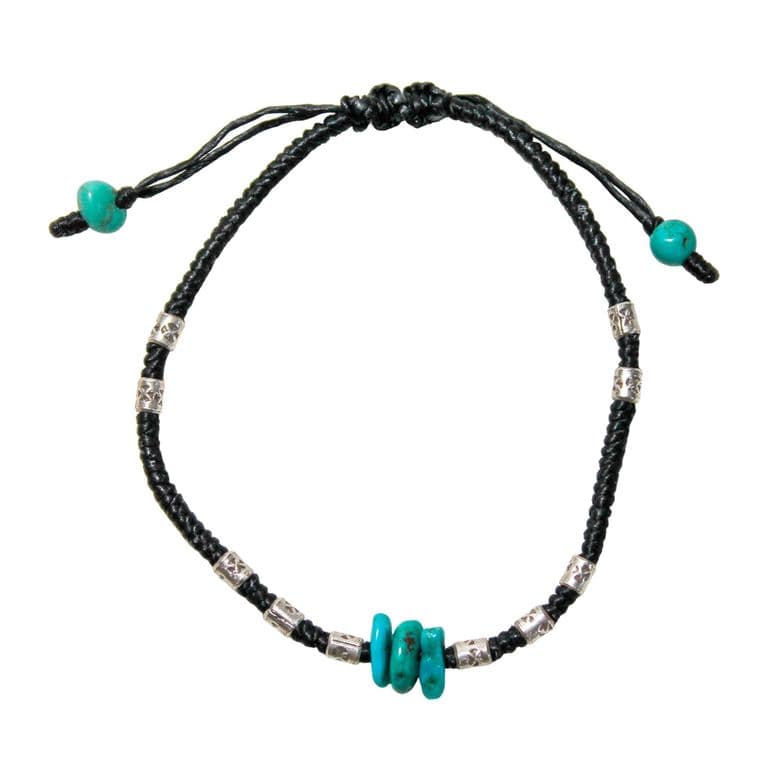 Pulsera Turquesa Cordon Negro Mostacilla Plata Fina 925 Turquesa TALLA UNICA