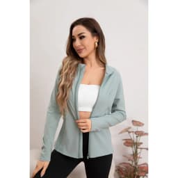 Poleron Deportivo Mujer Elasticado Corte Entallado Cierre 017 Verde L